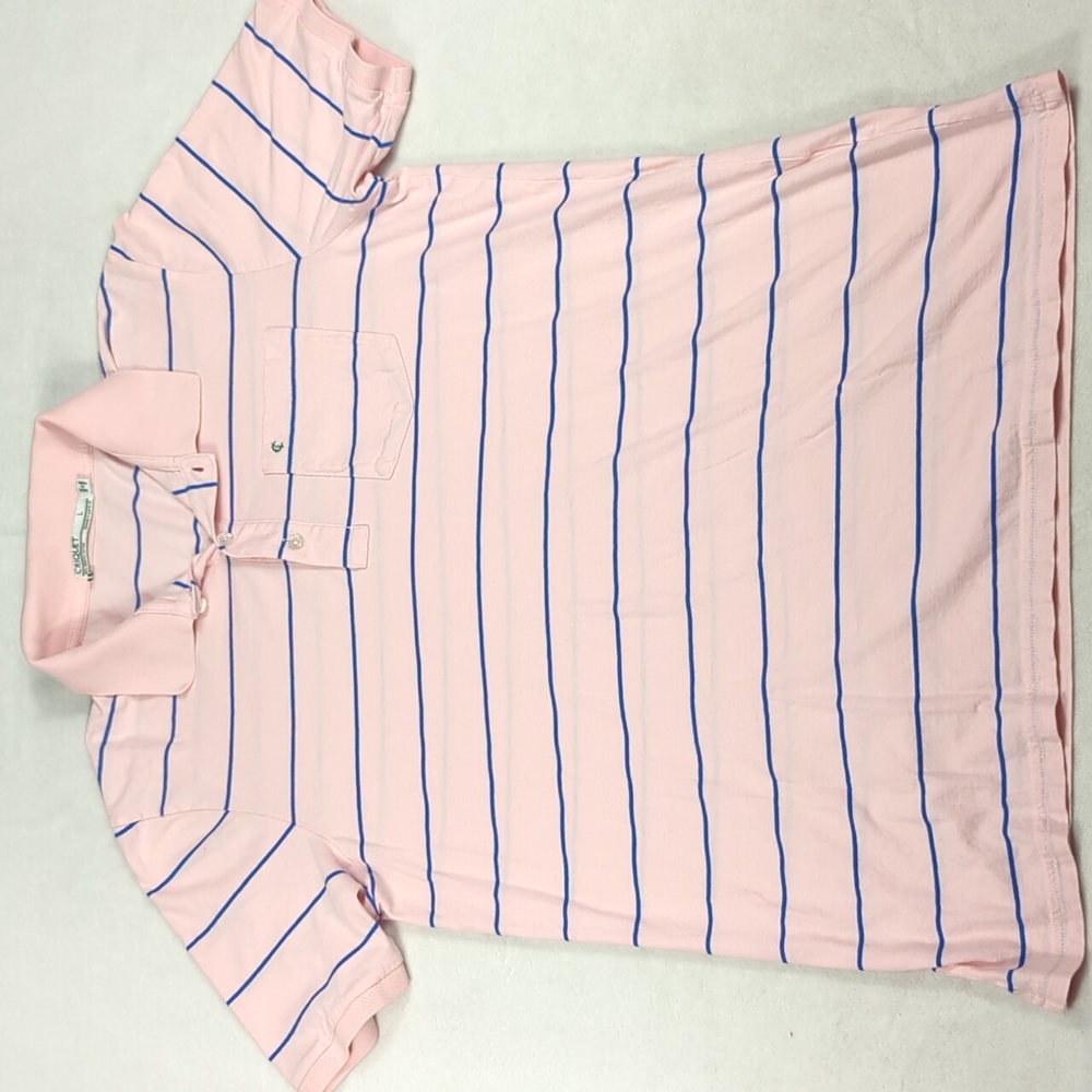Criquet Organic Cotton Pocket Golf Polo Pink & Blue Stripes Mens Size Large - Picture 2 of 4